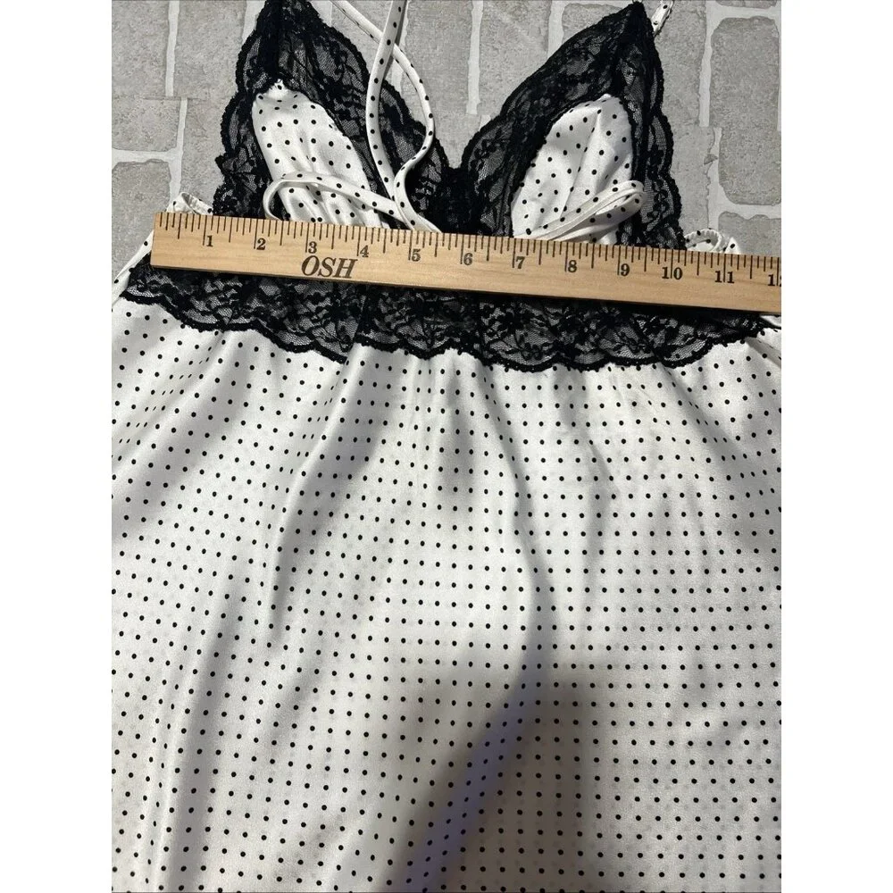 Vtg VICTORIA’S SECRET White Polka Dot  Satin Babydoll Cami Top Fairy Y2k 2000s M - Picture 8 of 12